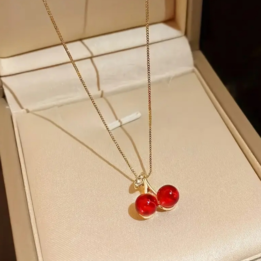 Cherry Pendant Necklace Gold - Picture 2 of 6